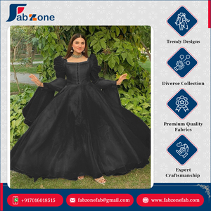 Red de tejido suave pesado Estilo elegante Ropa de fiesta de diseñador para mujer Mangas completas abullonadas Vestido de estilo pesado de 8 MTR con borla Dupatta - Product Image 5