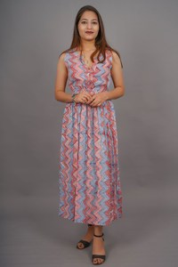 New Cotton Summer Wear Traditional Red Anarkali V-neck Sleeveless Formal Maxi A-line Floral Tier <b>Dress</b> - Product Image 3