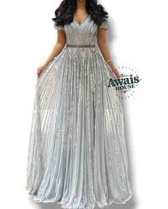 Vestido de Noche Largo con Cintura Imperio, Silueta en A, Adornado con Cuentas, Cristales, Perlas y Diamantes, Bordado Incorporado - Product Image 4