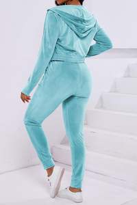 2 Piece Outfits <b>Velour</b> Tracksuit for Women Zip up <b>Hoodie</b> Velvet Jogging Sweatsuit Workout Sets - Product Image 3