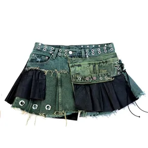 Wholesale price low minimum order quantity selling street clothing denim two sets of skirt women short skirts and miniskirts