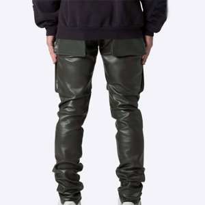 Moderne Hommes Cuir Toile Casual Regular Fit Doux Confortable Biker Pantalon Respirant Streetwear - Product Image 2