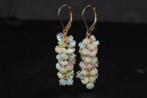 Pendiente de racimo con cuentas de ópalo blanco de Plata de Ley 925, joyería de boda hecha a mano, relleno de oro amarillo, Natural piedra de nacimiento, regalo para - Product Image 4