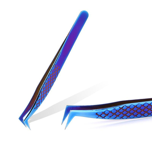 Juego de pinzas de extensión de pestañas de acero inoxidable de precisión azul para pinzas de pestañas de volumen - Product Image 5