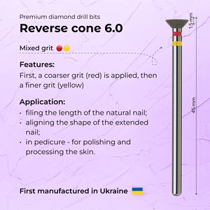 ดอกสว่านเพชรแบบกรวยกลับ ขนาด 6.0 มม. สีแดง+เหลือง สำหรับงานทำเล็บมือและเล็บเท้าระดับมืออาชีพ OEM - Product Image 3