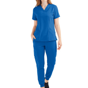 กางเกงสครับพยาบาลแบบยูนิเซ็กซ์ ผ้าทวิลโพลีเอสเตอร์/คอตตอน พรีเมียม เนื้อนุ่ม ลดริ้วรอย ซักได้ มีกระเป๋า เสื้อสครับคอวี แขนสั้น สำหรับโรงพยาบาล - Product Image 3