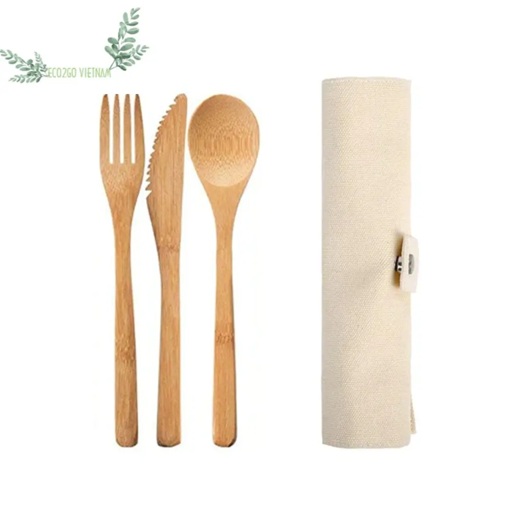 Venda imperdível utensílios de viagem de bambu ecológicos, talheres de bambu reutilizáveis, conjunto de talheres inclui garfo, colher, pauzinho, limpador e faca