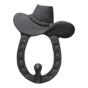 Decoración de pared de hierro antiguo personalizada, ganchos de sombrero de vaquero de hierro fundido occidental con Perchero de herradura, perchero negro montado en la pared - Product Image 1