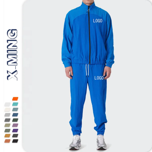 Vêtements de sport décontractés d'hiver à capuche en deux pièces vintage uni surdimensionné avec fermeture éclair coupe-vent survêtement pour hommes - Product Image 1