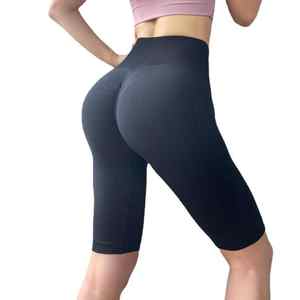 Shorts de sport pour femme taille mi-haute sans coutures, extensibles dans les quatre sens, en Spandex/Nylon, pour yoga, cyclisme, course à pied, fitness et entraînement en salle de sport, coupe ajustée - Product Image 4