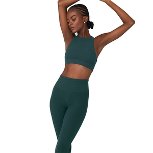 Top Quality Design Women Sea <b>Green</b> Colour Stretchable Round Neck Cross Back <b>Sports</b> <b>Bra</b> and High Waist Leggings - Product Image 6