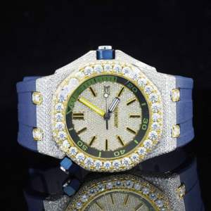 Reloj de Pulsera de Acero Inoxidable con Diamantes de Moissanita Automáticos, Diseño Moderno, Esfera Azul Analógica, Elegante Regalo para Él - Product Image 3
