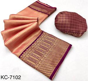 Premium Quality Floral Pattern Silk Tissue Saree Ethnic <b>Bandanas</b> for <b>Women</b> - Product Image 5