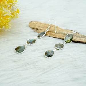 925 Sterling Silver <b>Fine</b> <b>Stud</b> <b>Earrings</b> Faceted Labradorite Gemstone with Natural Rose Gold Gifting for Girls & Women - Product Image 4