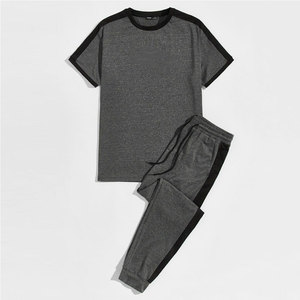 2025 vêtements d'été décontracté Simple grande taille col rond T-shirt pantalon deux pièces hommes ensemble de sport - Product Image 2