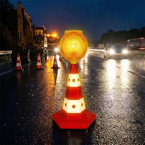 Ensemble de cônes de signalisation solaires classiques jaunes œil-de-chat ronds clignotants en ABS et aluminium pour allées et routes, avec réflecteur blanc - Product Image 2