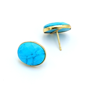 ต่างหูทรงหยดน้ำรูปไข่ประดับด้วยเทอร์ควอยซ์ทำมือ ชุบทอง 18K วัสดุทองเหลือง ดีไซน์หรูหรา ทันสมัย ประดับด้วยอัญมณีธรรมชาติ เหมาะสำหรับงานแต่งงาน ผู้หญิง - Product Image 4