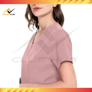 Vente en gros Ensemble de costumes d'hôpital modernes pour femmes avec logo personnalisé Haut à col en V et pantalon de jogging à jambe fuselée en tissu tissé - Product Image 5