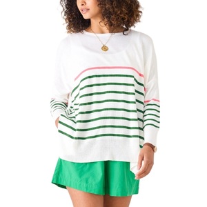 Suéter Personalizable para Mujer, Cuello Redondo, Hombros Caídos, con Abertura Lateral, a Rayas, 100% Acrílico, Estilo Casual para Invierno - Product Image 4