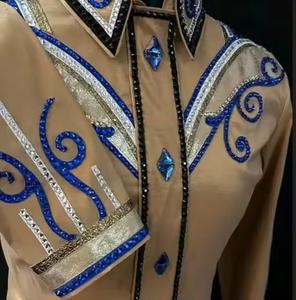 Chemise d'équitation personnalisée Western Show pour femmes haut équestre en cristal bling pour rodéo et compétition OEM ODM disponible - Product Image 2