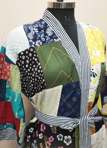 Unisex Eco-Friendly Thermal Bathrobe Handmade Vintage Kimono Floral Indian Patchwork Design Plus Size Men's Sleepwear Made - Product Image 3