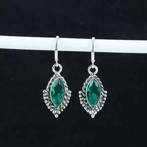 Diseño de hoja, piedra preciosa de corte facetado de marquesa de apatita verde Natural, Pendientes colgantes de piedra natal de Plata de Ley 925 pura, joyería fina - Product Image 2