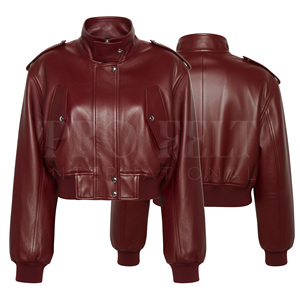 OEM ODM personalizado liso genuino Zip recortado chaquetas de cuero de las mujeres de moda elegante chaqueta de invierno prendas de vestir exteriores con cinturón elástico - Product Image 3