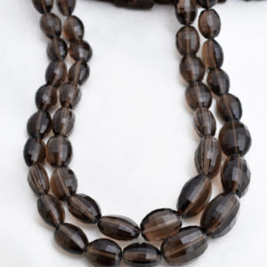 ลูกปัดพลอยควอตซ์สโมคกี้ธรรมชาติจากบราซิล ทรงรีเหลี่ยมเพชรพลอย ขนาด 16 นิ้ว สำหรับทำเครื่องประดับชั้นดี - Product Image 1