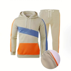 Sudadera con capucha de dos piezas para hombre con patrón de patchwork de tres colores, pantalones de chándal para hombre, moda callejera informal de otoño e invierno, conjunto para correr - Product Image 4