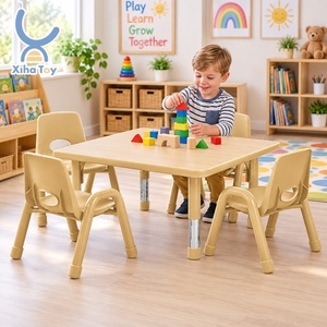 Set Tavolo e Sedie <span class=keywords><strong>Montessori</strong></span> per Bambini con Maniglie Intagliate, Mobili Regolabili per Asili Nido, Scuole Materne e Stanze dei Bambini - Product Image 1
