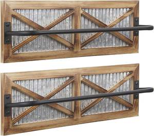 2PCS Porte-serviettes de salle de bain rustique, porte-serviettes mural Butizone avec bois patiné et métal ondulé galvanisé - Product Image 2