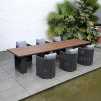 Ensemble de salle à manger d'extérieur en acier inoxydable étanche avec fauteuils en corde tressée, mobilier de patio de qualité hôtelière pour complexes hôteliers
