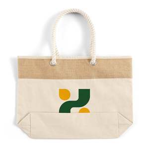Personalized <b>Large</b> Fancy <b>Canvas</b> Rope Tote <b>Bag</b> Customized Jute/Cotton Tote <b>Bags</b> Geometric Pattern Medium Size for Foods-RJ260 - Product Image 2