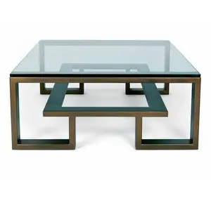 Modern Squared Bronze Coffee Table Storage Elegant 2 Tiered Center Table With Tempered Glass Top Luxury Coffee Tables