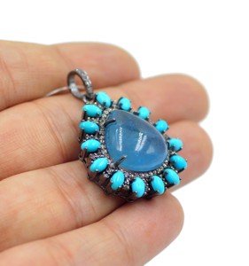 Colgante liso de Aguamarina Natural de Plata de Ley 925, colgante de turquesa de Arizona, colgante de diamante de piedras preciosas, joyería - Product Image 2