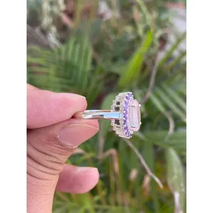 <b>925</b> <b>Silver</b> Vintage <b>Ring</b> <b>with</b> Rose Quartz & Amethyst Rhodium & Gold Plated Bezel Setting Men's Jewelry Gift - Product Image 5