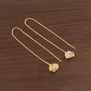 Luxury Fashion Elegant Tiny Raw Herkimer Diamond Gold Plated Wire Warped Drop Earrings Unique Design Long Thread Earrings Gift - Product Image 6