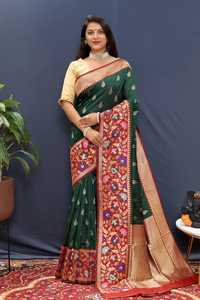 Paithani Saree en soie pure douce avec motif floral Jari Collections de mariage ethnique pour une tenue traditionnelle indienne - Product Image 5