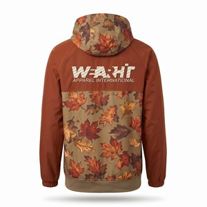 Men's Camo Windbreaker Jacket Autumn Leaf Quarter Zip Anorak Hooded Micro-Ripstop Polyester Embroidered Patch Wholesale - Product Image 2