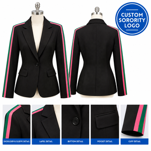 Blazer Elegante Negro Personalizado OEM/ODM | ALPHA |   Traje de mujer de corte ajustado, de botonadura sencilla, antiarrugas, antiestático y elegante con detalles laterales. - Product Image 1