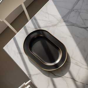 Bandeja para servir con fechas de forma ovalada de oro negro, estilo árabe, vajilla de Metal de aluminio de alta calidad, utensilios de cocina, bandejas recubiertas de polvo - Product Image 2