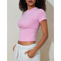 T-shirt en coton pour femme, coupe ajustée, respirant, léger, extensible, uni, col rond, manches courtes, écologique, séchage rapide, été, quotidien
