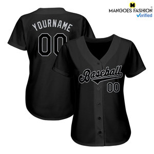 Maillot de baseball authentique pour jeu de softball personnalisé noir-gris ourlet arrondi à queue tombante bouton complet devant vêtements de sport respirants élégants - Product Image 6