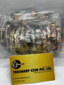 Copper Cuff Bangle Leather Wrapped Woven Bracelet with Fashionable <b>Cufflinks</b> for Anniversary Fashionable Leather - Product Image 4