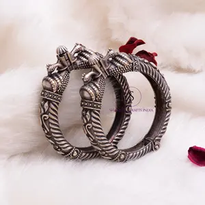 Antique Silver Bangle Oxidized Elephant Design Openable Kada Indian Ethnic Bracelet Style Rajasthani Banjaran Jewellery