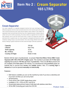 Machine de séparateur de crème haute efficacité 165 LPH pour l'approvisionnement en vrac à usage domestique et commercial pour la transformation des produits laitiers - Product Image 4