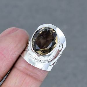 แหวนปาร์ตี้ธรรมชาติเลือกรูปไข่ขนาดใดก็ได้925แข็งชุบเงินสเตอริงทองเหลืองหินควอทซ์สโมกกี้ - Product Image 3