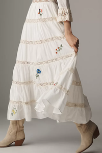 Robes maxi pour femmes à manches courtes vintage 2025, nouveau design ouvert, broderie, taille naturelle, lavable, 100% coton tissé, décontracté - Product Image 5