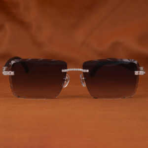 Unisex Designer Spectacles with Brown Shade Goggles Moissanite-Studded <b>Eyeglasses</b> Fashionable Alloy <b>Frame</b> for Everyday Wear - Product Image 2