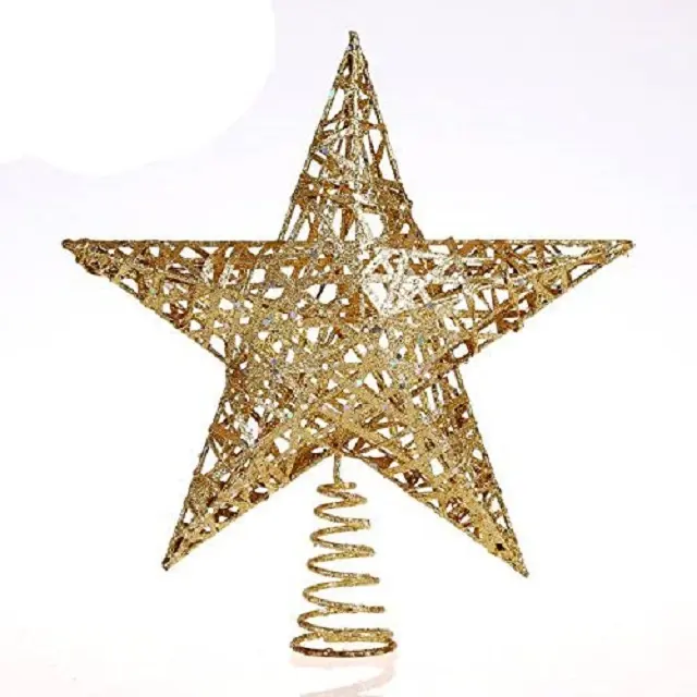 Yeni tasarlanmış Metal noel zarif Glitter Sparkle girdap noel ağacı Topper altın bitmiş bahar yıldız ağaç kaban